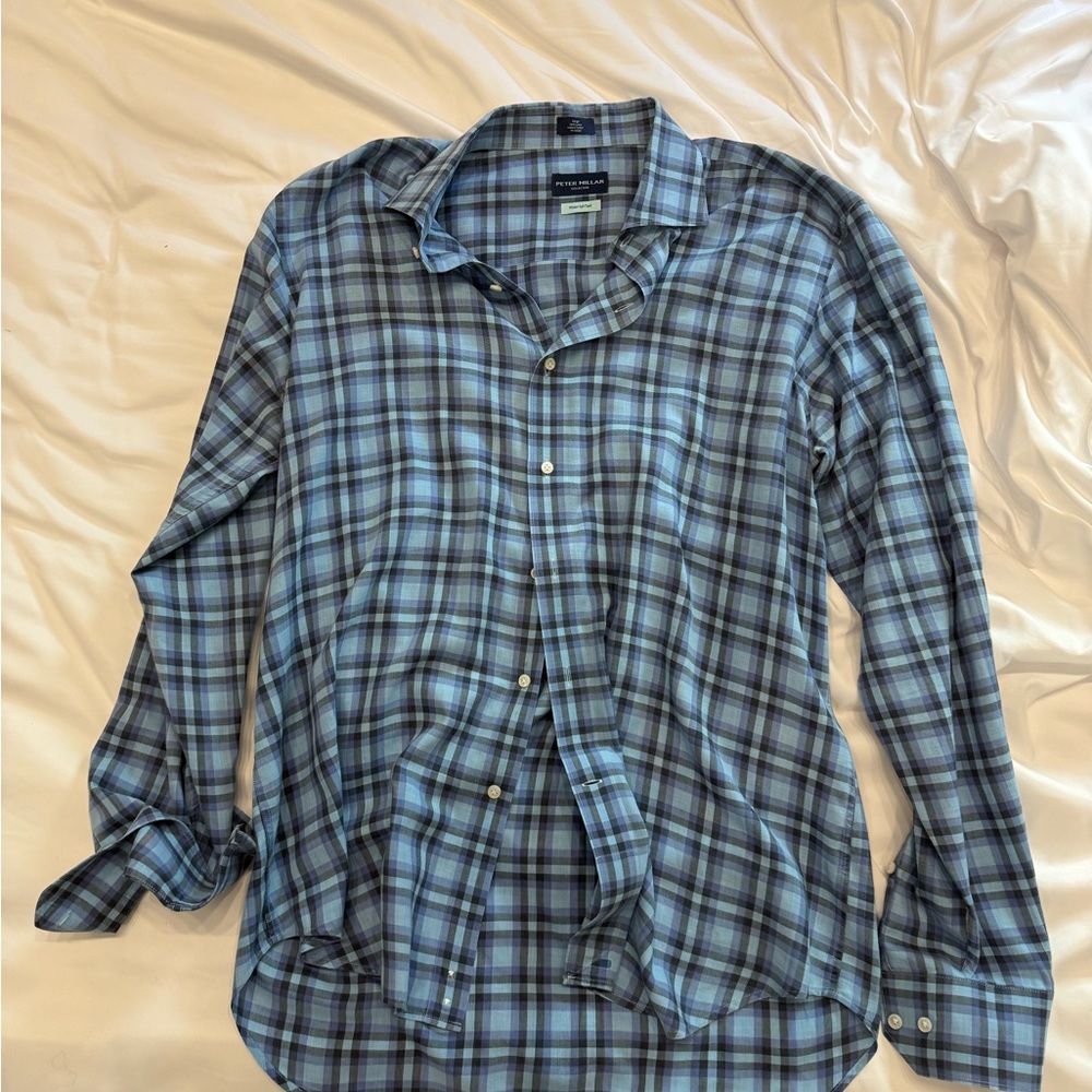 Peter Millar Blue Plaid Shirt